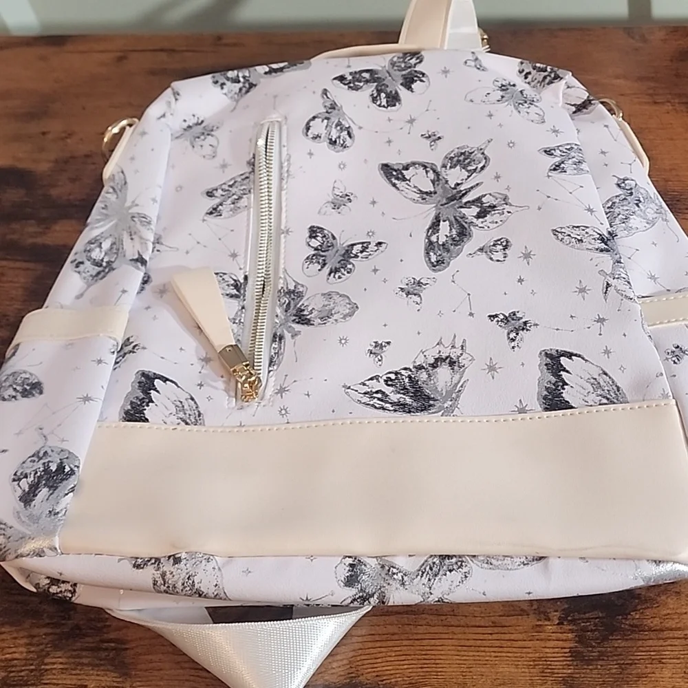 FIRM PRICE Anti Theft Elegant White and Black Butterfly Print Backpack Casual